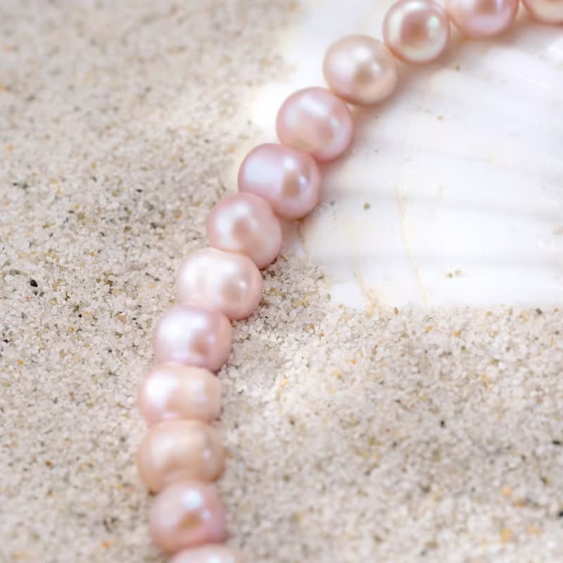 天然粉紫螺紋珍珠項鍊 10–11mm 銀色龍蝦扣 個性時尚 萬聖節禮物