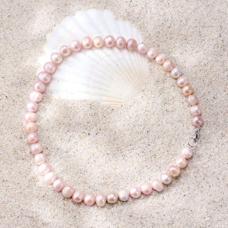 天然粉紫螺紋珍珠項鍊 10–11mm 銀色龍蝦扣 個性時尚 萬聖節禮物