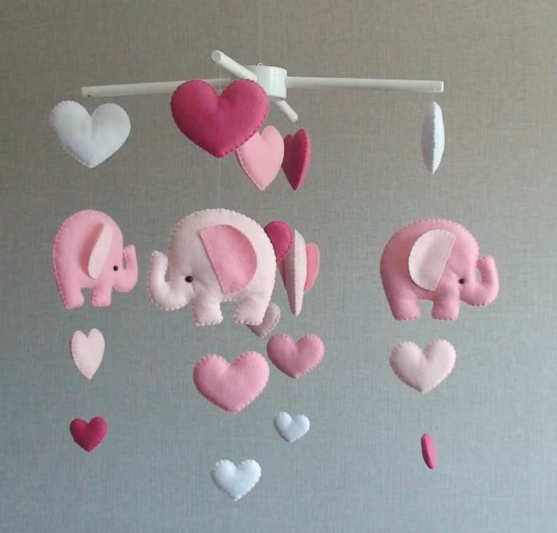 Baby mobile elephant, Pink elephant mobile, Elephant nursery mobile girl