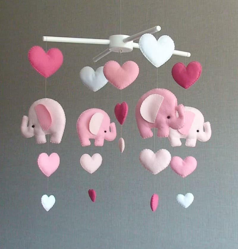 Baby mobile elephant, Pink elephant mobile, Elephant nursery mobile girl
