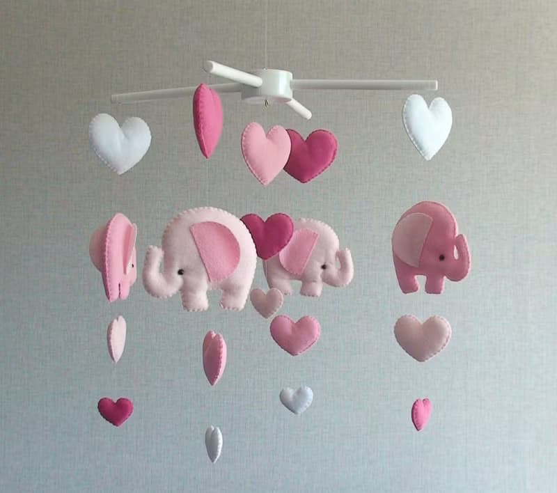 Baby mobile elephant, Pink elephant mobile, Elephant nursery mobile girl