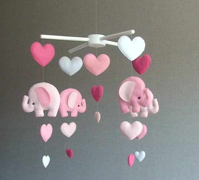 Baby mobile elephant, Pink elephant mobile, Elephant nursery mobile girl