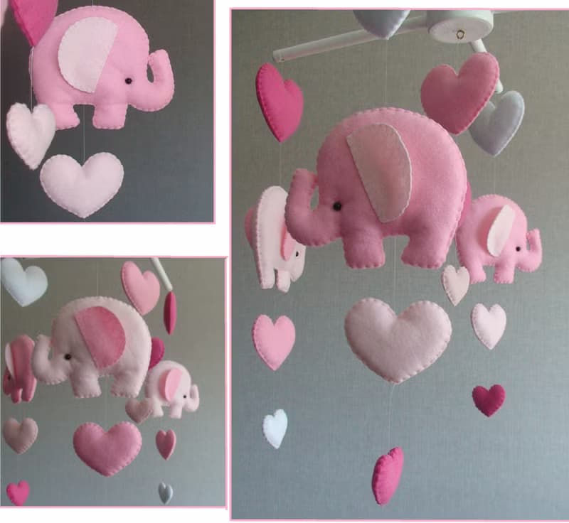 Baby mobile elephant, Pink elephant mobile, Elephant nursery mobile girl