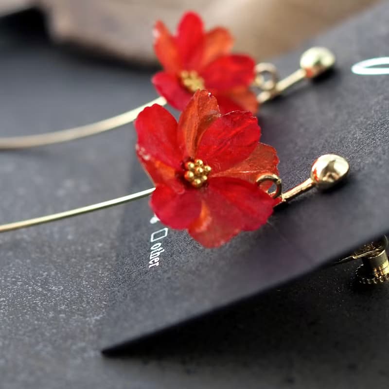 美濃和紙の秋桜(レッド)　ピアス/イヤリング