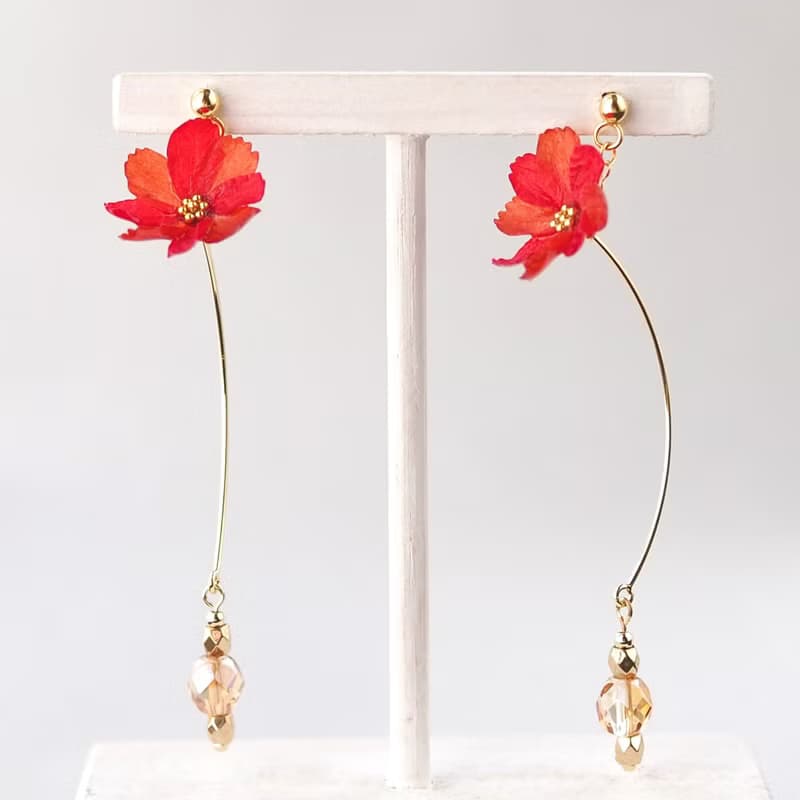 美濃和紙の秋桜(レッド)　ピアス/イヤリング