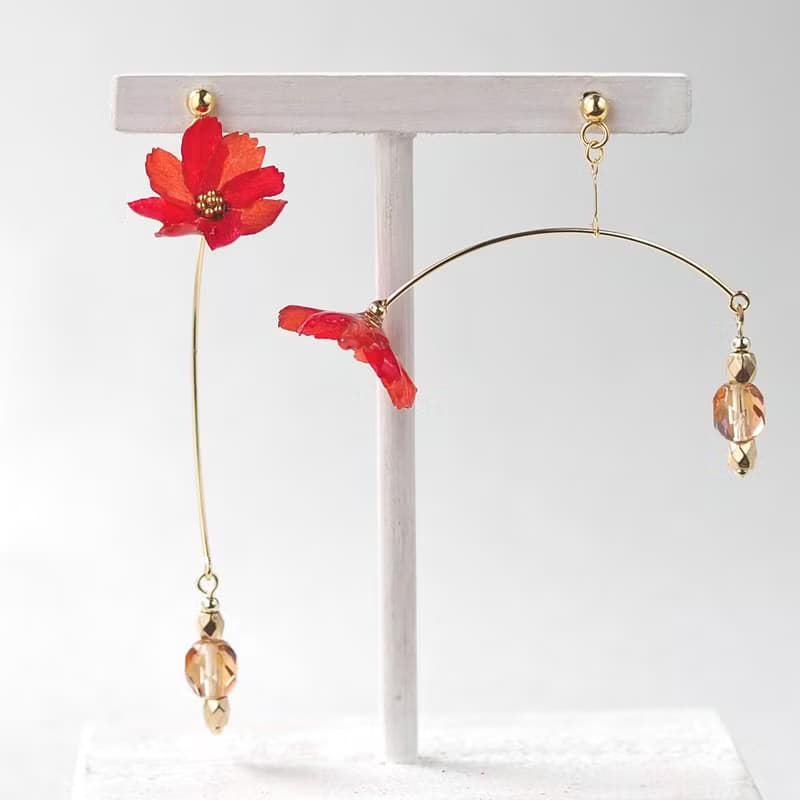美濃和紙の秋桜(レッド)　ピアス/イヤリング