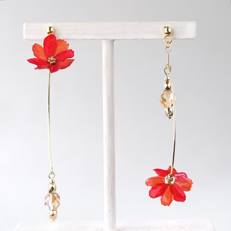 美濃和紙の秋桜(レッド)　ピアス/イヤリング