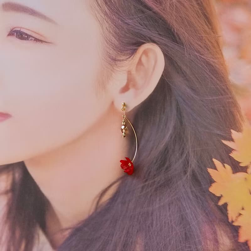 美濃和紙の秋桜(レッド)　ピアス/イヤリング