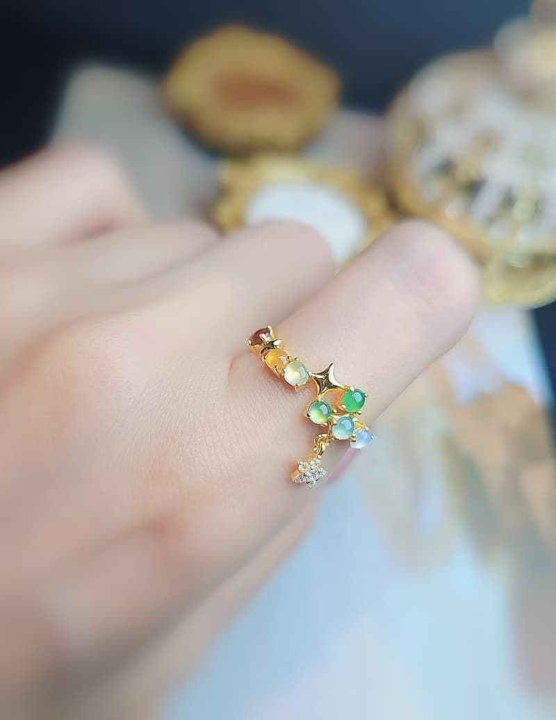 招財•轉運|馬卡龍冰玻放光多寶彩虹|緬甸A貨翡翠純銀日系戒指