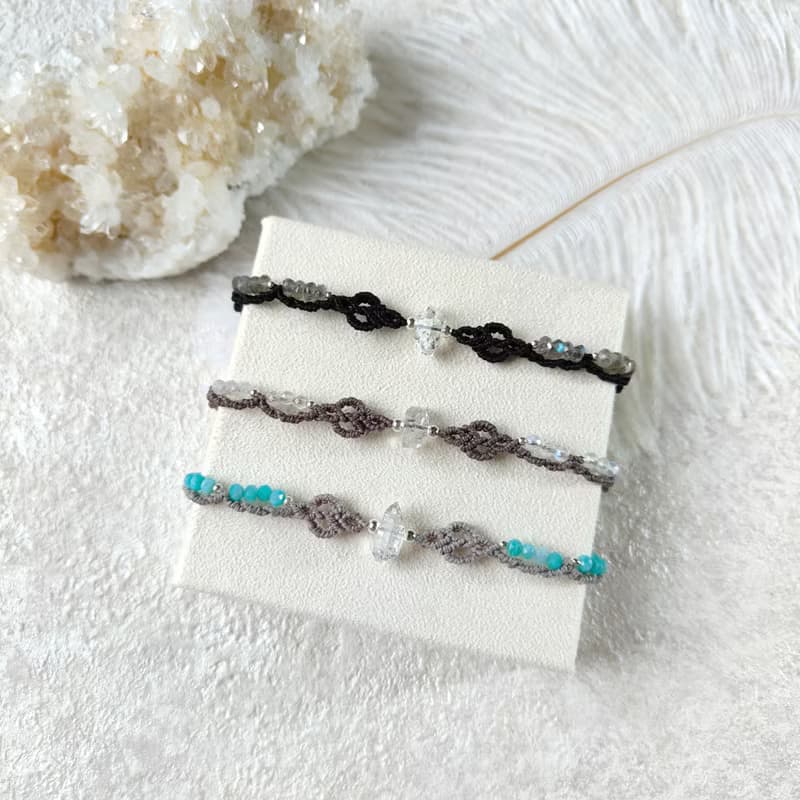 閃靈鑽。拉長石。南美巴西蠟線編織手鍊