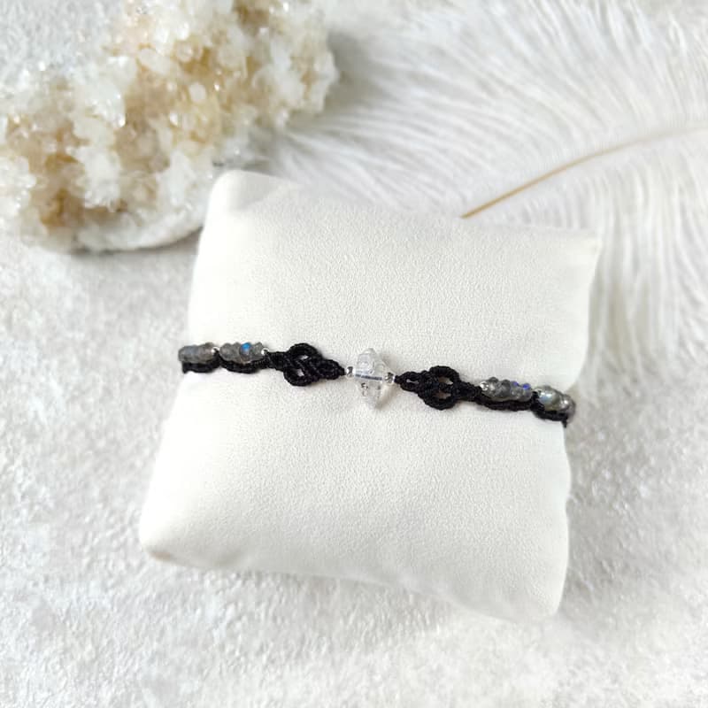 閃靈鑽。拉長石。南美巴西蠟線編織手鍊