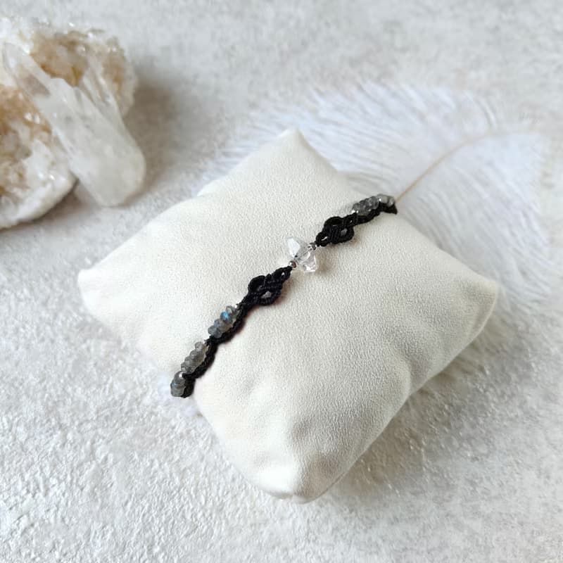 閃靈鑽。拉長石。南美巴西蠟線編織手鍊