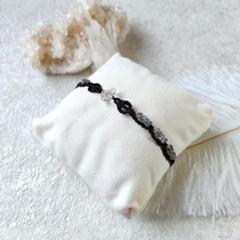 閃靈鑽。拉長石。南美巴西蠟線編織手鍊