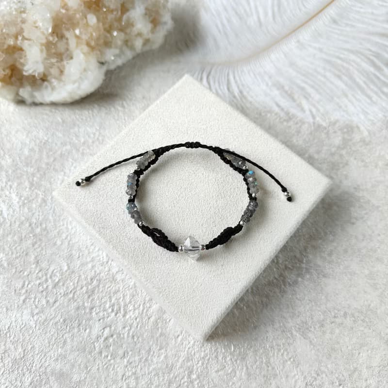 閃靈鑽。拉長石。南美巴西蠟線編織手鍊