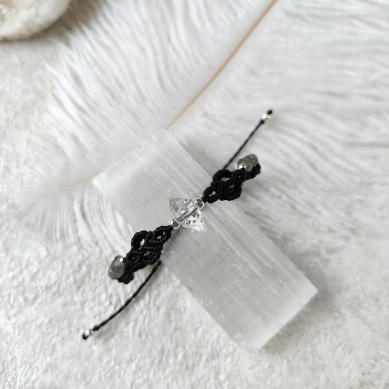 閃靈鑽。拉長石。南美巴西蠟線編織手鍊