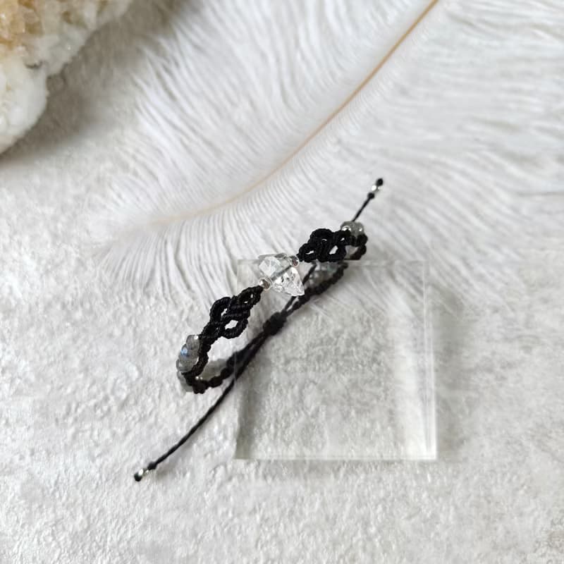 閃靈鑽。拉長石。南美巴西蠟線編織手鍊