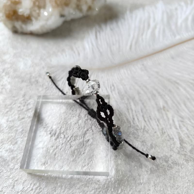 閃靈鑽。拉長石。南美巴西蠟線編織手鍊