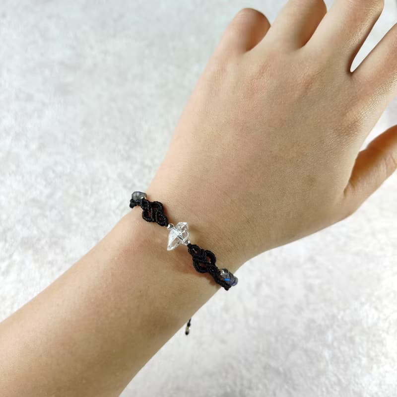 閃靈鑽。拉長石。南美巴西蠟線編織手鍊