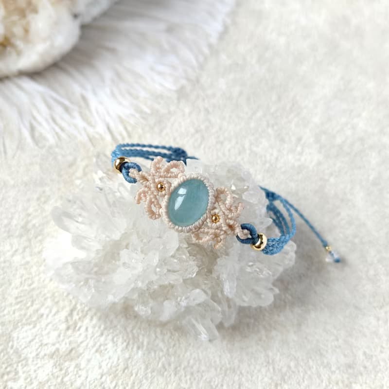 香頌。海水藍寶。南美巴西蠟線編織手鍊