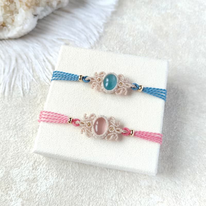 香頌。海水藍寶。南美巴西蠟線編織手鍊