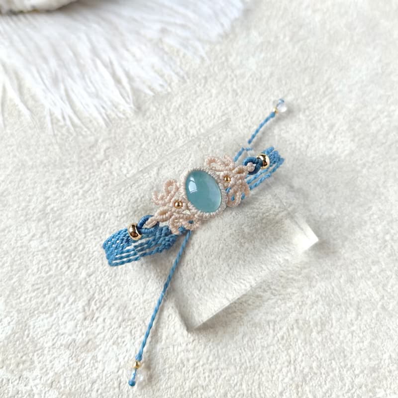 香頌。海水藍寶。南美巴西蠟線編織手鍊