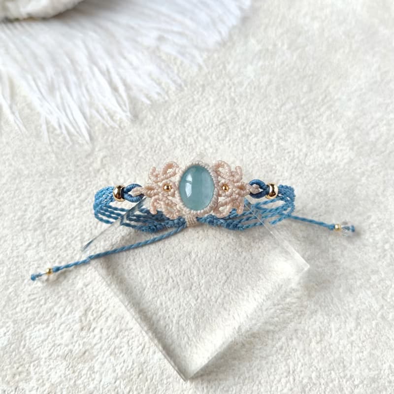 香頌。海水藍寶。南美巴西蠟線編織手鍊