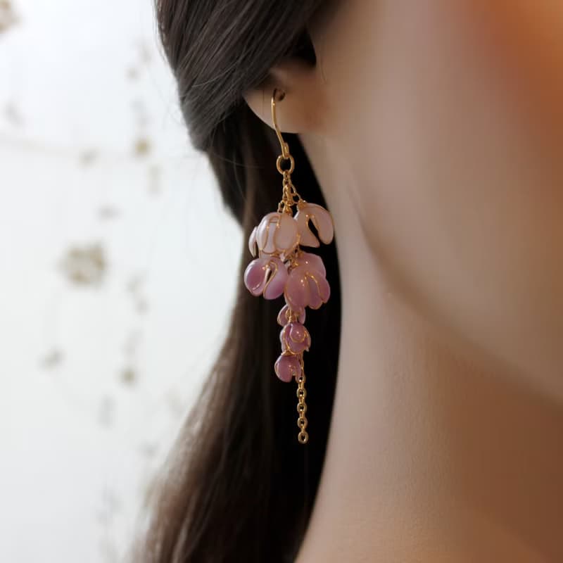 【紫藤】 漸層紫藤花耳環 手工銅線樹脂 耳環/耳夾