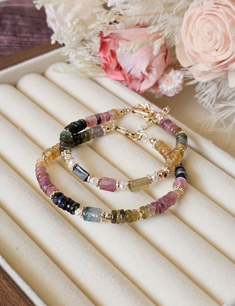 色彩的呼吸-碧璽設計款/優雅輕奢/可改磁扣鍊/水晶手鍊/碧璽扁珠