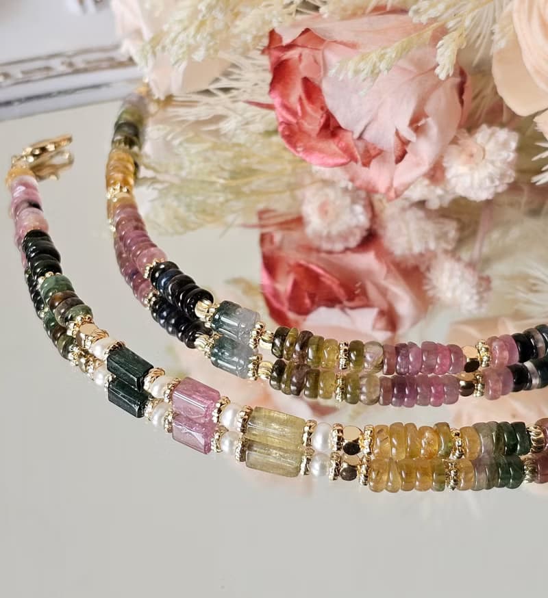 色彩的呼吸-碧璽設計款/優雅輕奢/可改磁扣鍊/水晶手鍊/碧璽扁珠