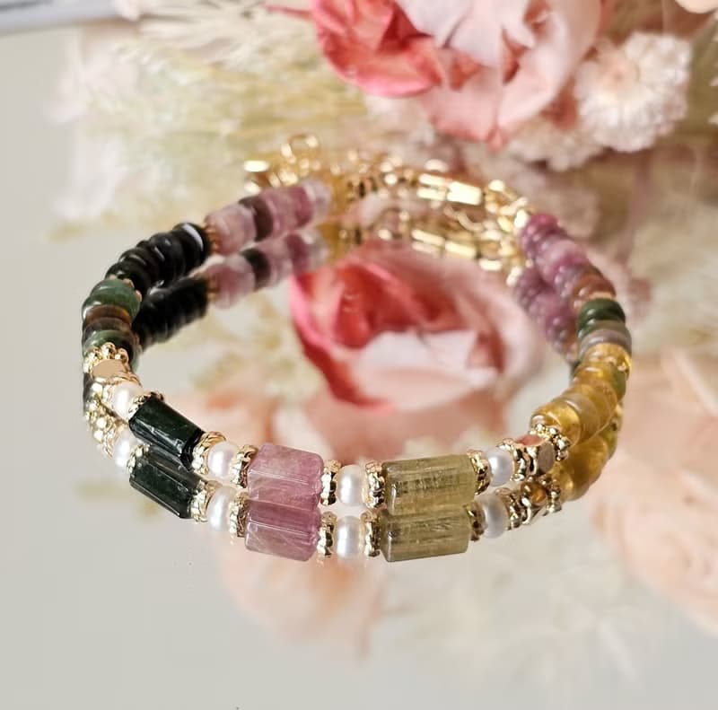 色彩的呼吸-碧璽設計款/優雅輕奢/可改磁扣鍊/水晶手鍊/碧璽扁珠