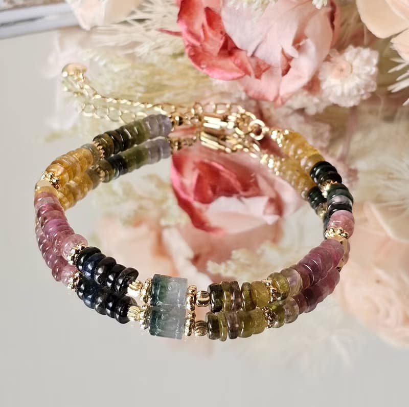 色彩的呼吸-碧璽設計款/優雅輕奢/可改磁扣鍊/水晶手鍊/碧璽扁珠