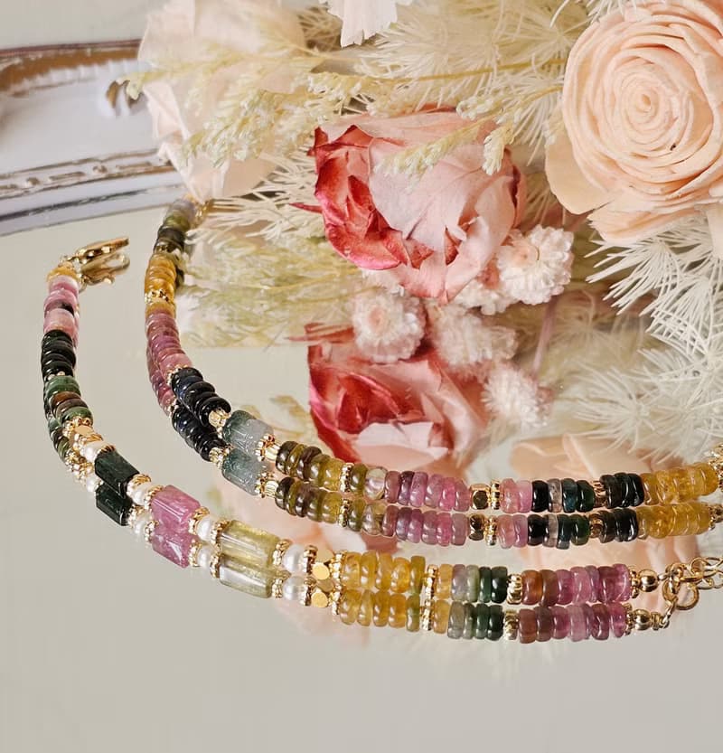 色彩的呼吸-碧璽設計款/優雅輕奢/可改磁扣鍊/水晶手鍊/碧璽扁珠