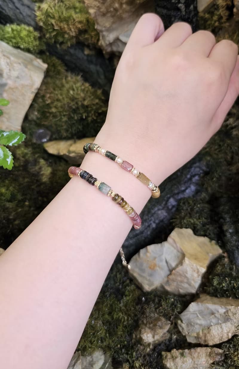 色彩的呼吸-碧璽設計款/優雅輕奢/可改磁扣鍊/水晶手鍊/碧璽扁珠