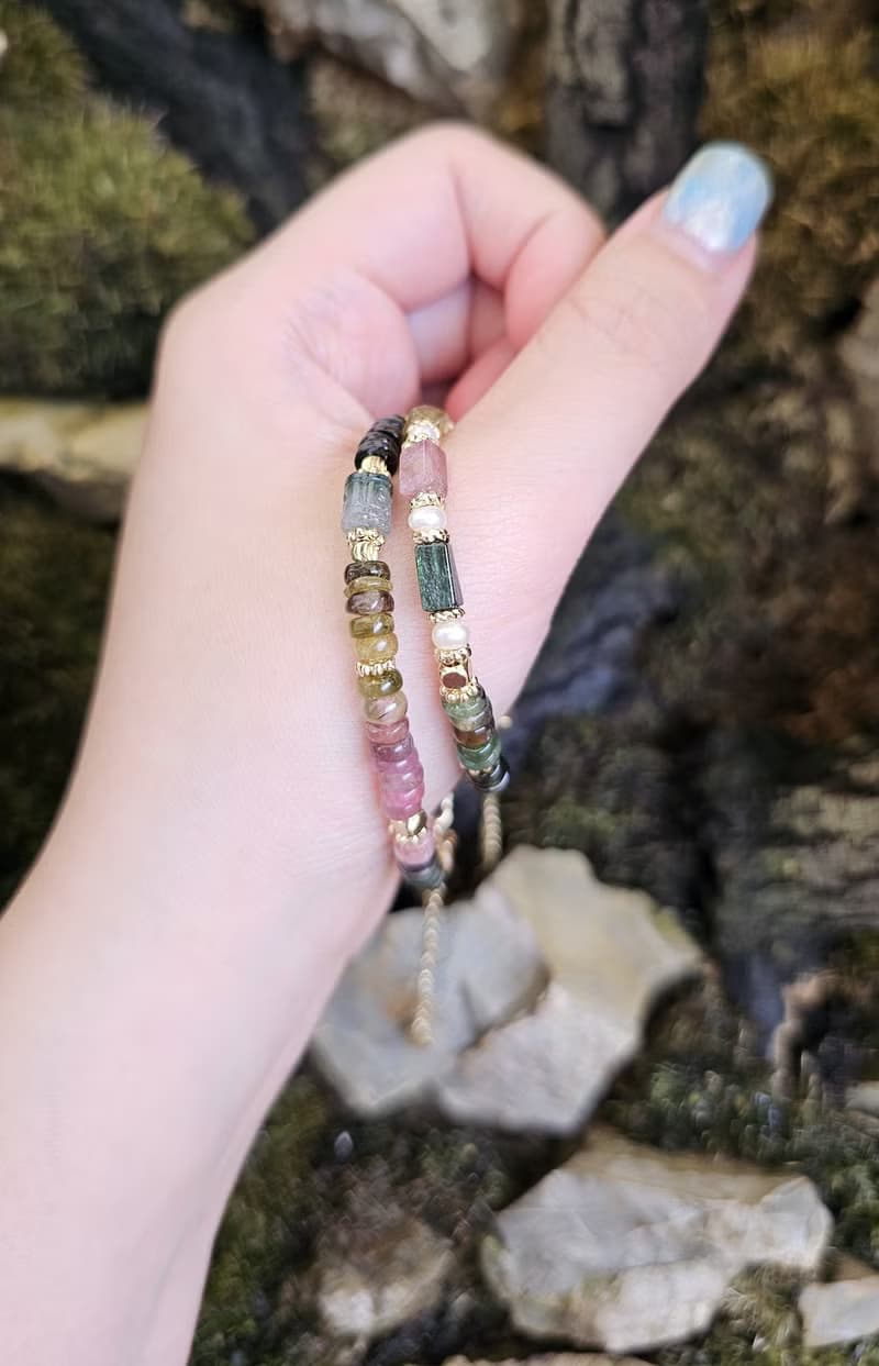 色彩的呼吸-碧璽設計款/優雅輕奢/可改磁扣鍊/水晶手鍊/碧璽扁珠