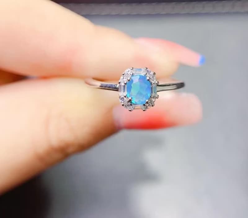 Blue Opal Ring, Blue Opal Silver Ring, Natural Opal Gemstone, Opal Jewelry