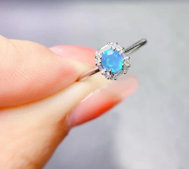 Blue Opal Ring, Blue Opal Silver Ring, Natural Opal Gemstone, Opal Jewelry