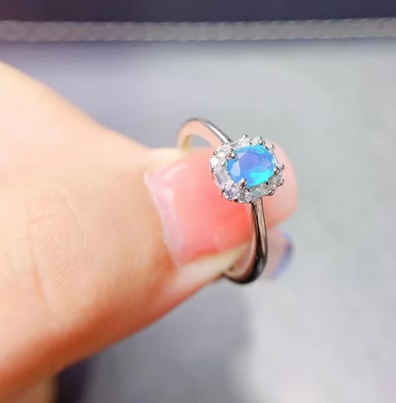 Blue Opal Ring, Blue Opal Silver Ring, Natural Opal Gemstone, Opal Jewelry