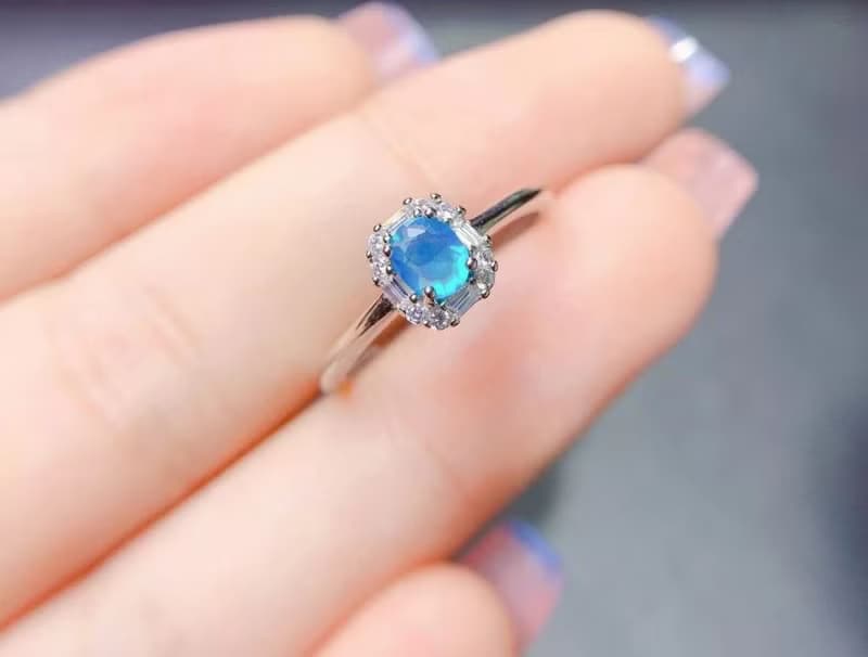 Blue Opal Ring, Blue Opal Silver Ring, Natural Opal Gemstone, Opal Jewelry