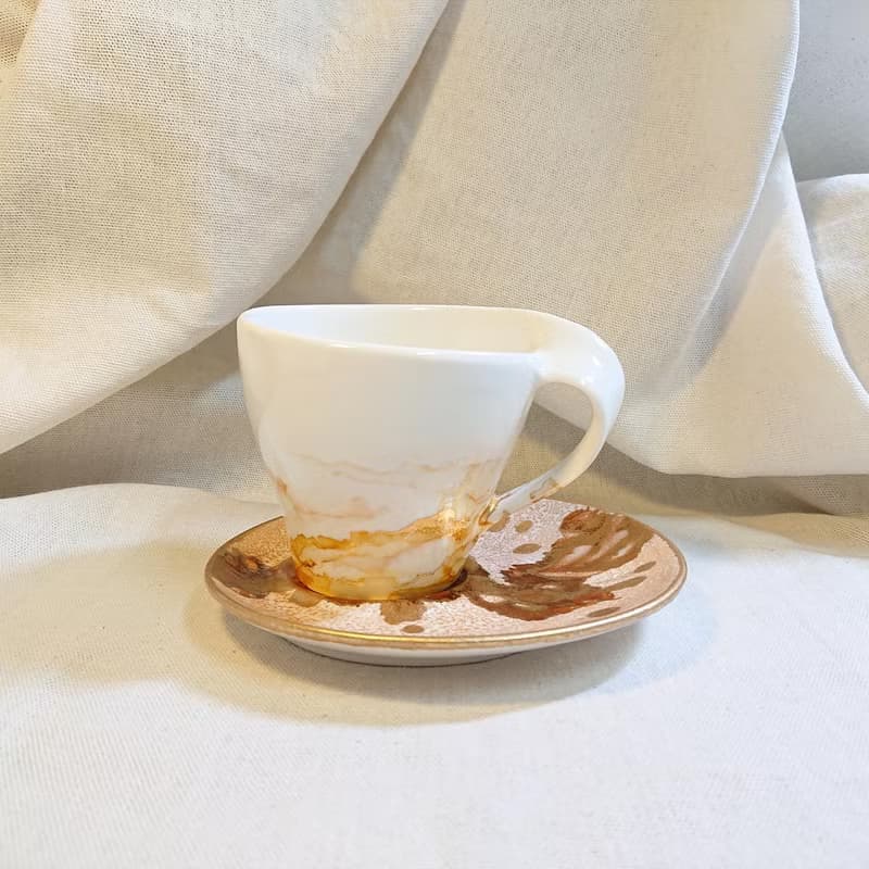 秋色山嵐:流線手把設計咖啡杯/酒精墨水