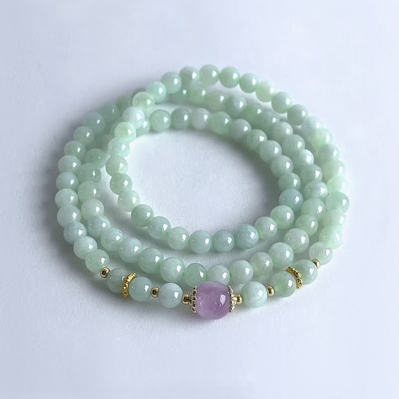 寶石系 天然翡翠 貓眼紫鋰輝 三圈手鍊