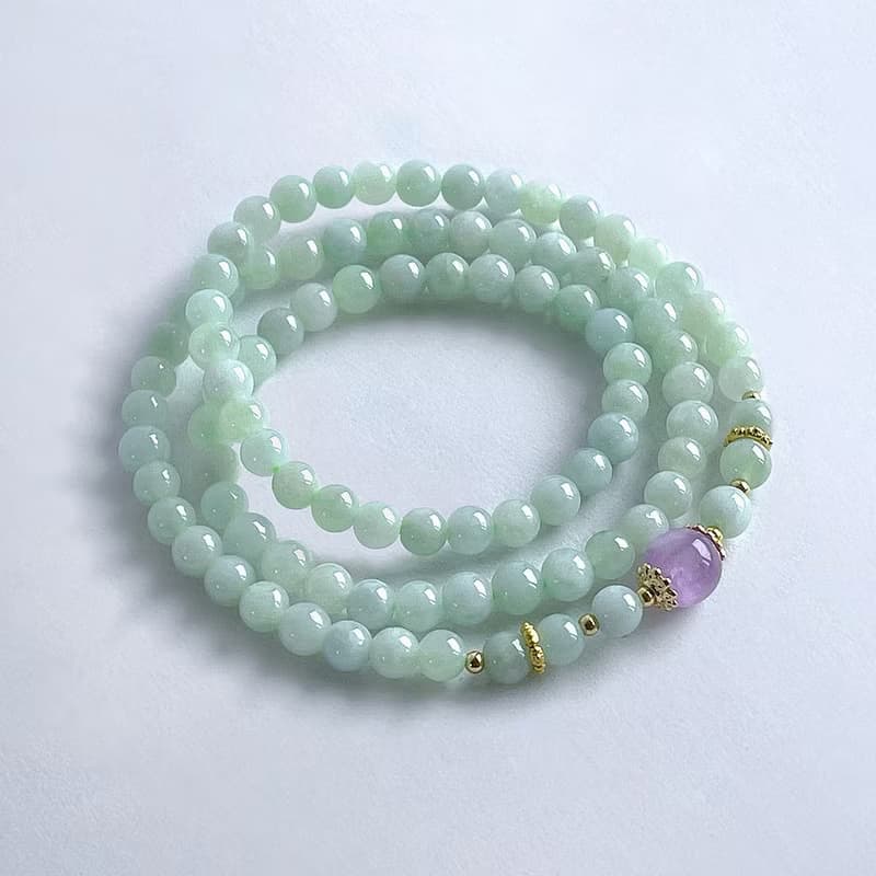 寶石系 天然翡翠 貓眼紫鋰輝 三圈手鍊