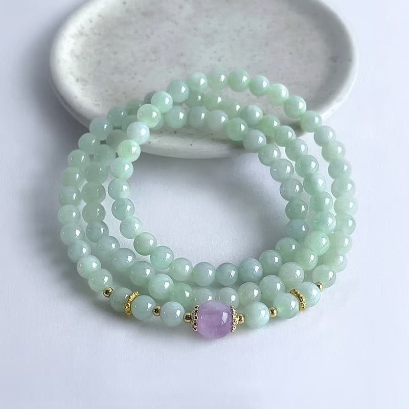 寶石系 天然翡翠 貓眼紫鋰輝 三圈手鍊