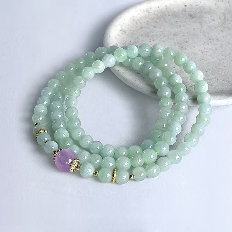 寶石系 天然翡翠 貓眼紫鋰輝 三圈手鍊