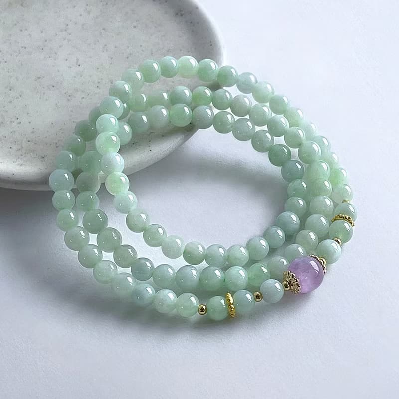 寶石系 天然翡翠 貓眼紫鋰輝 三圈手鍊