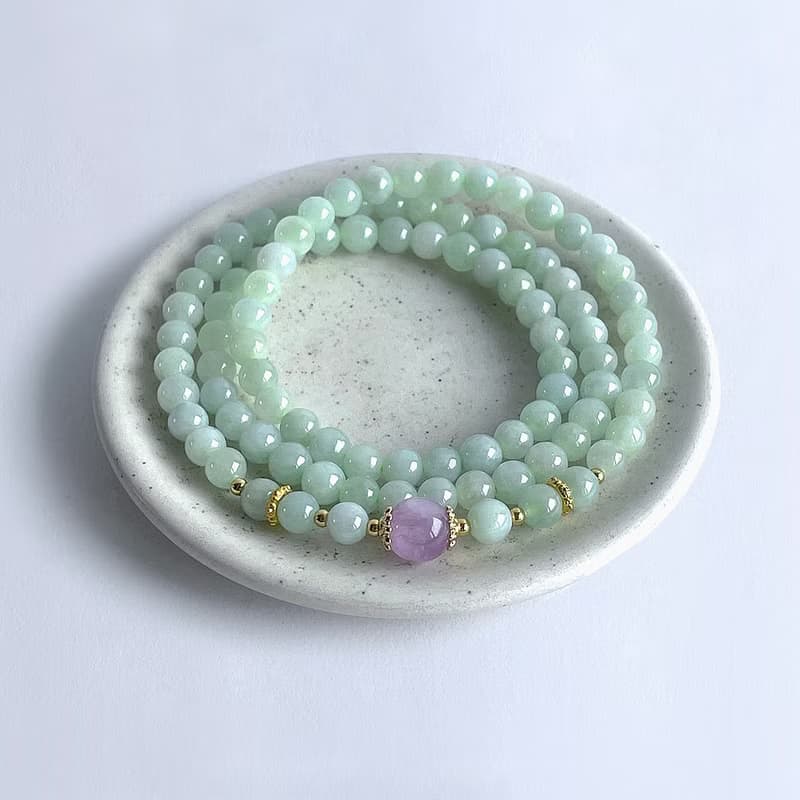 寶石系 天然翡翠 貓眼紫鋰輝 三圈手鍊