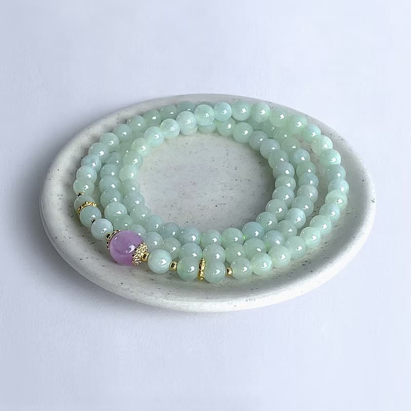 寶石系 天然翡翠 貓眼紫鋰輝 三圈手鍊