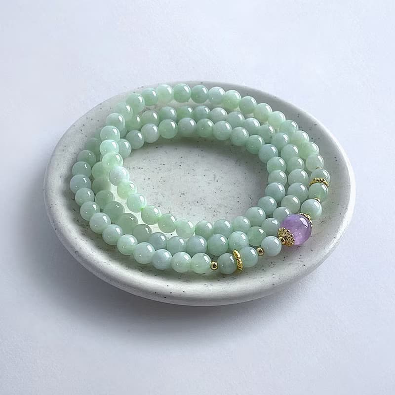 寶石系 天然翡翠 貓眼紫鋰輝 三圈手鍊