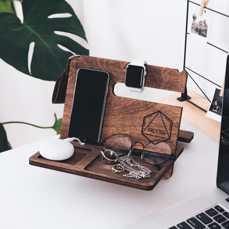 個性化木製擴展塢 鑰匙扣 錢包支架手錶收納包