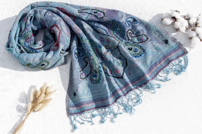 手織圍巾 刺繡羊毛披肩/針織圍巾/刺繡圍巾/羊絨披巾/喀什米爾Cashmere 聖誕節禮物 交換禮物 母親節 父親節-花