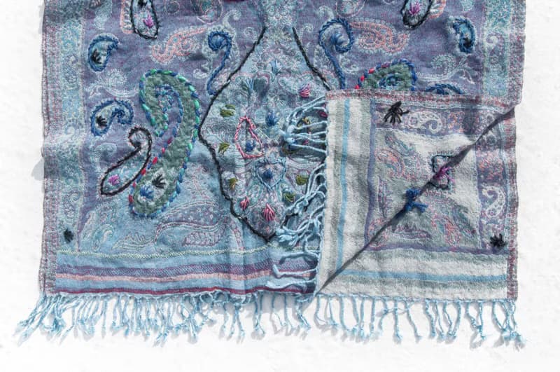 手織圍巾 刺繡羊毛披肩/針織圍巾/刺繡圍巾/羊絨披巾/喀什米爾Cashmere 聖誕節禮物 交換禮物 母親節 父親節-花